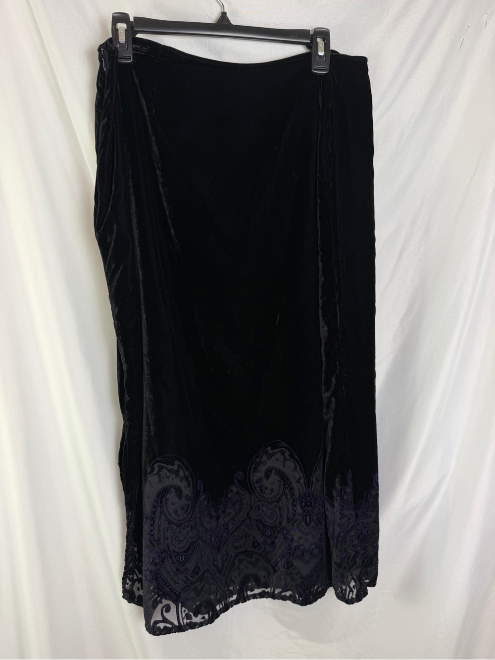 Mirasol Woman Black Velvet Maxi Skirt 1X Purple Paisley Beaded Y2K Goth